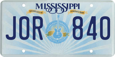 MS license plate JOR840