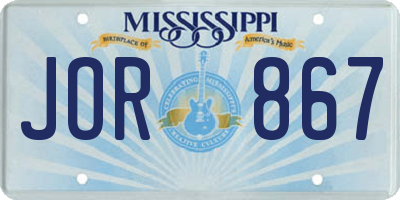MS license plate JOR867