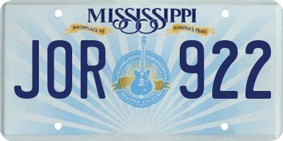 MS license plate JOR922