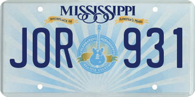 MS license plate JOR931