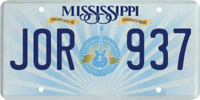 MS license plate JOR937