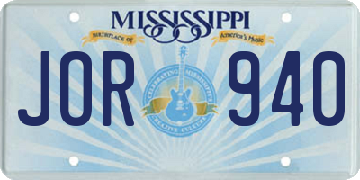 MS license plate JOR940