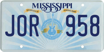 MS license plate JOR958