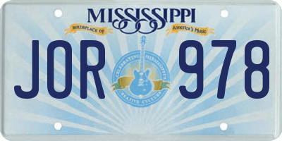 MS license plate JOR978