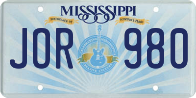 MS license plate JOR980