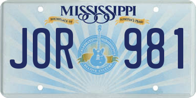 MS license plate JOR981