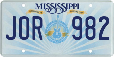 MS license plate JOR982