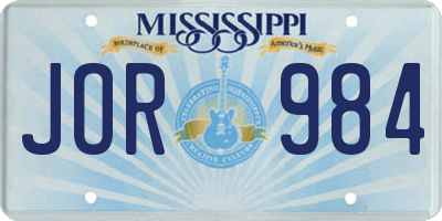 MS license plate JOR984