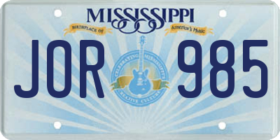 MS license plate JOR985