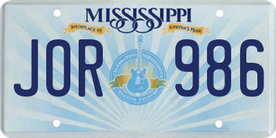 MS license plate JOR986