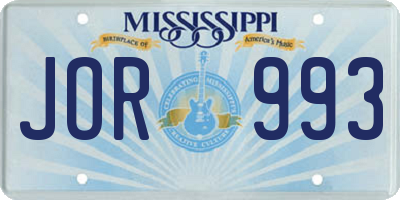 MS license plate JOR993