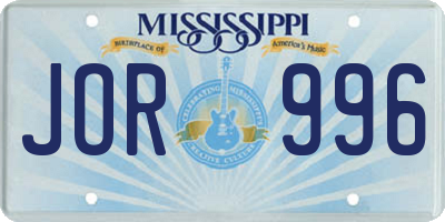MS license plate JOR996