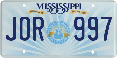 MS license plate JOR997