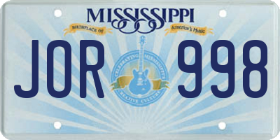 MS license plate JOR998