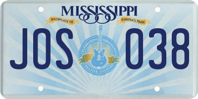 MS license plate JOS038
