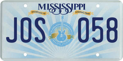 MS license plate JOS058