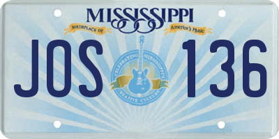 MS license plate JOS136