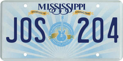 MS license plate JOS204