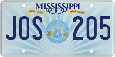 MS license plate JOS205