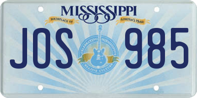 MS license plate JOS985