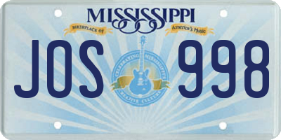 MS license plate JOS998