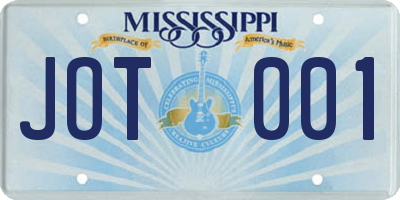 MS license plate JOT001