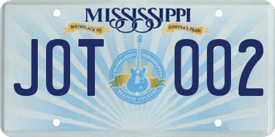 MS license plate JOT002