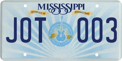 MS license plate JOT003