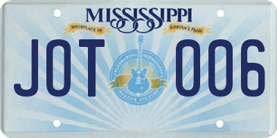 MS license plate JOT006