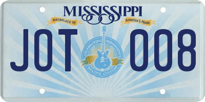 MS license plate JOT008