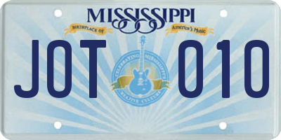 MS license plate JOT010