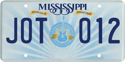 MS license plate JOT012