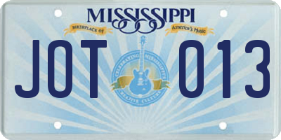 MS license plate JOT013