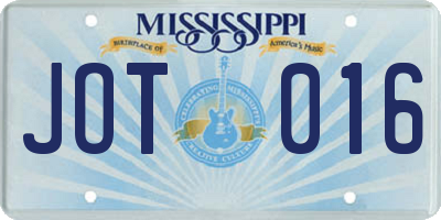 MS license plate JOT016