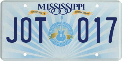 MS license plate JOT017