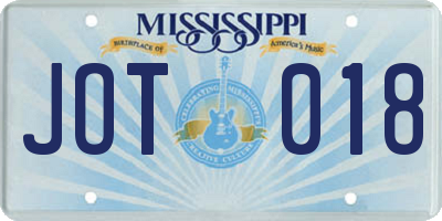 MS license plate JOT018