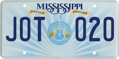 MS license plate JOT020