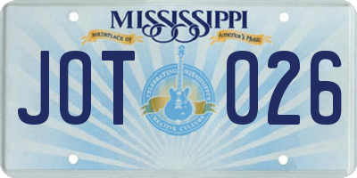 MS license plate JOT026
