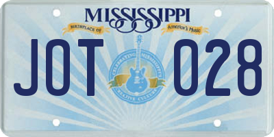 MS license plate JOT028
