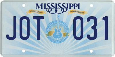 MS license plate JOT031