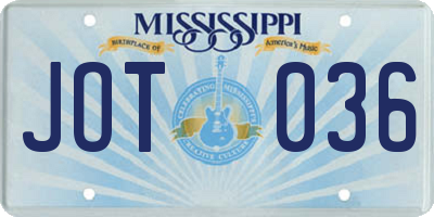 MS license plate JOT036