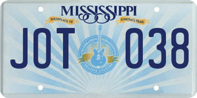 MS license plate JOT038