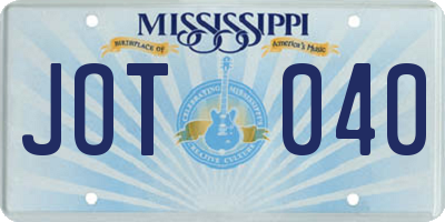 MS license plate JOT040