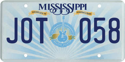 MS license plate JOT058