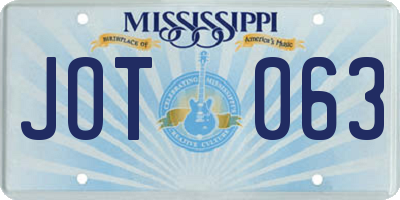 MS license plate JOT063