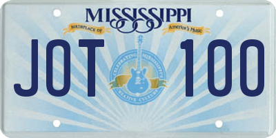 MS license plate JOT100