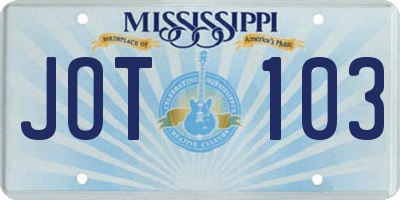 MS license plate JOT103