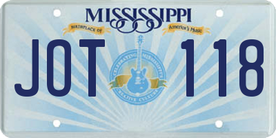 MS license plate JOT118