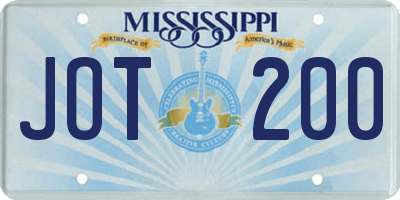MS license plate JOT200