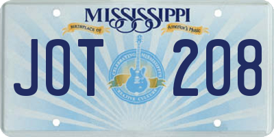 MS license plate JOT208